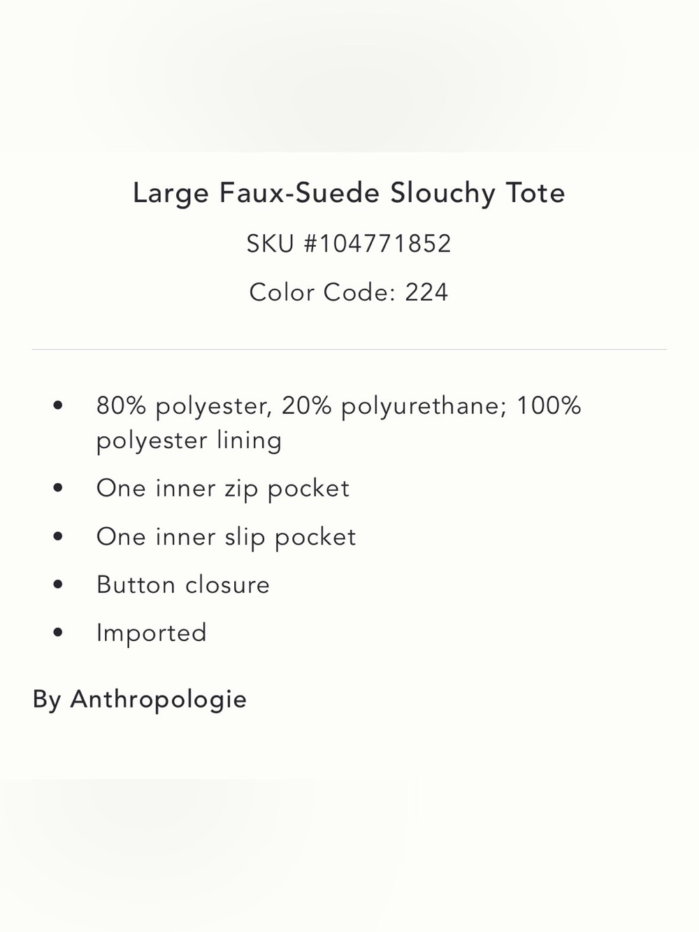 Anthropologie NWT large slouchy faux suede tote - Picture 4 of 6